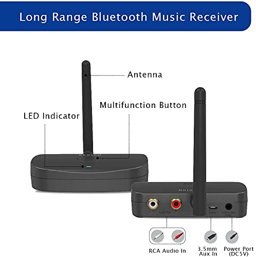 Besign BE-RCA Long Range Bluetooth Music Receiver, Wireless Audio Adapter for Wired Speakers or Home Music Streaming Stereo System, Black - Image 2