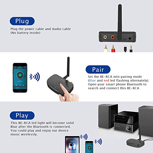 Besign BE-RCA Long Range Bluetooth Music Receiver, Wireless Audio Adapter for Wired Speakers or Home Music Streaming Stereo System, Black - Image 3