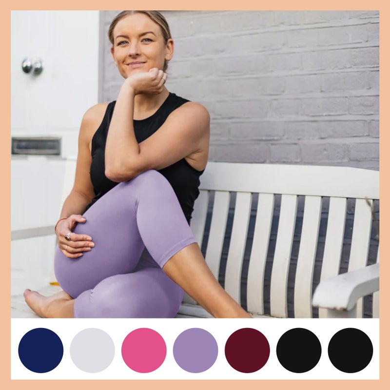 TNNZEET 7 Pack Capri Leggings for Women - High Waisted Tummy Control Yoga Pants for Workout Gym Black Wine Red Light Purple Pink White Royal Blue - Image 3