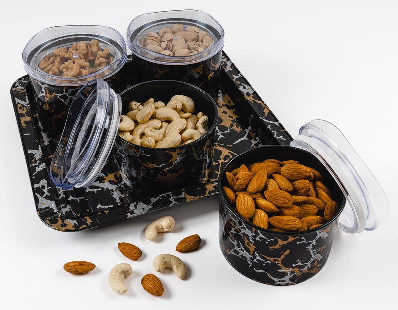 Xiran Airtight Dry Fruit Containers with Lid & Serving Tray, Dry Fruit Box for Serving Sweets, Chocolates, Candy, Pickle, Mukhwas, Kitchen accessories Items (4 Pieces Set, Black, Polypropylene) - Image 3