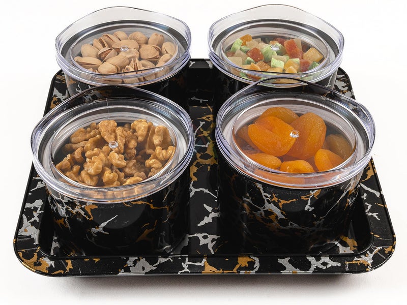 Xiran Airtight Dry Fruit Containers with Lid & Serving Tray, Dry Fruit Box for Serving Sweets, Chocolates, Candy, Pickle, Mukhwas, Kitchen accessories Items (4 Pieces Set, Black, Polypropylene) - Image 1
