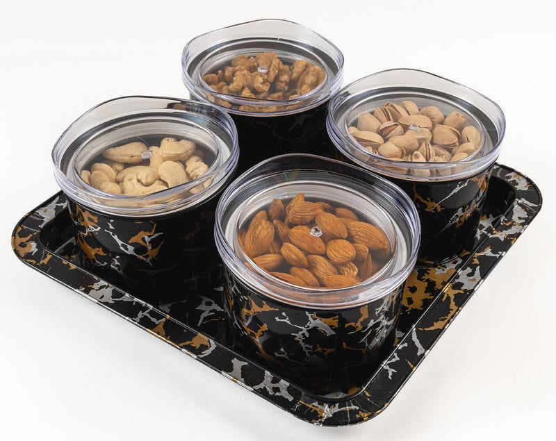Xiran Airtight Dry Fruit Containers with Lid & Serving Tray, Dry Fruit Box for Serving Sweets, Chocolates, Candy, Pickle, Mukhwas, Kitchen accessories Items (4 Pieces Set, Black, Polypropylene) - Image 2