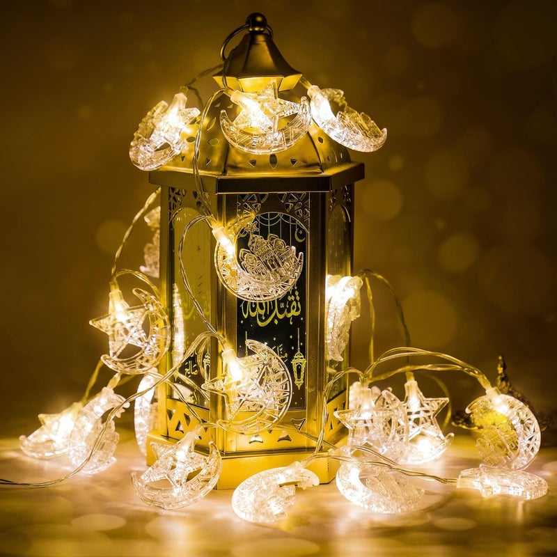 LODROC رمضان 9.84 قدم 20 لمبة LED أضواء خيطية على شكل نجوم رمضان، وضعان تشغيل تعمل بالبطارية أضواء خرافية لعيد مبارك للزينة الداخلية والخارجية للحفلات (نجم القمر) - Image 3