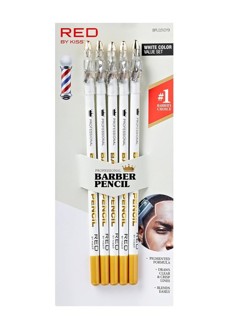Red by Kiss Red by Kiss Barber Pencil with Built-in Sharpener - Edge Razor Trace Pencils, Beard and Hairline Outliner, Shaping Pencils for Men (White-5pcs) - Image 1