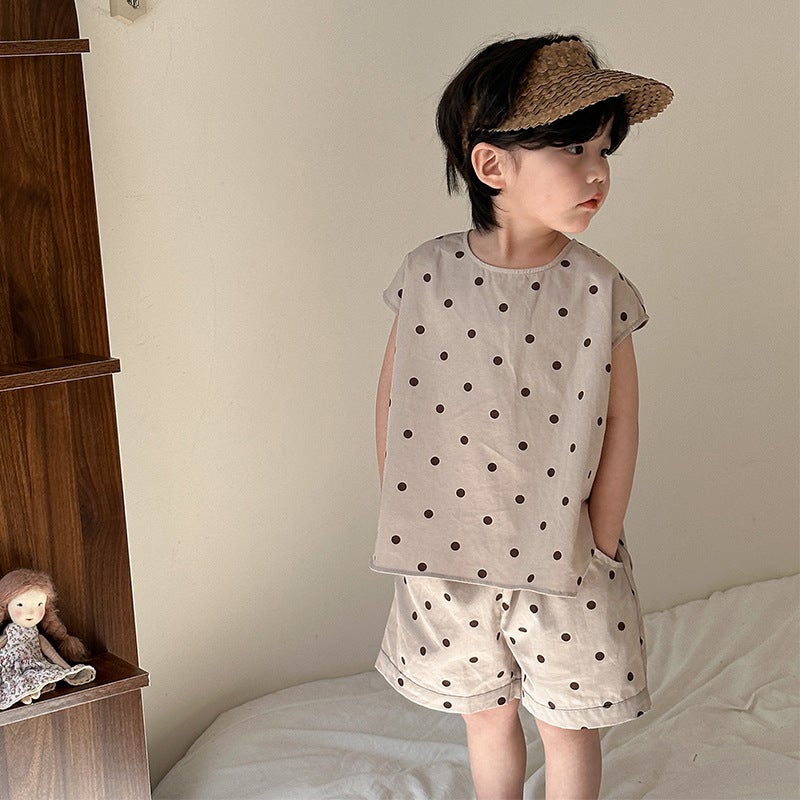 Kids Summer Outfit Cotton Dot Dress Sibling Sets X85239 suit 