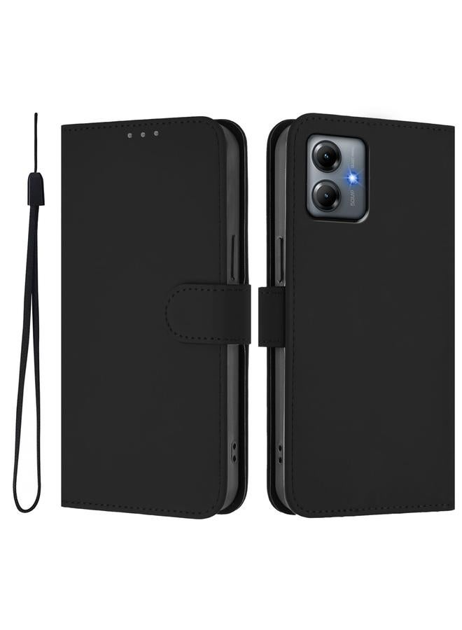 S-TOP Case For Motorola Moto G14 4G Skin Feel Solid Color Leather Phone Case with Lanyard - Image 2