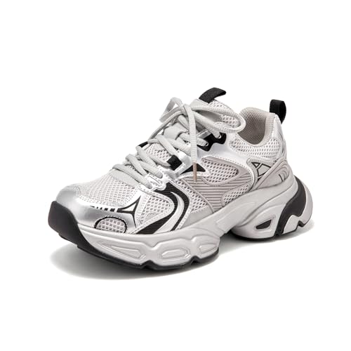 BEAU TODAY Womens Chunky Sneakers Platform Fashion Sneakers for Women NonSlip Breathable Womens Dad Shoes Comfortable Laceup Wide Width Tennis Shoes Silver US 75 - Image 1