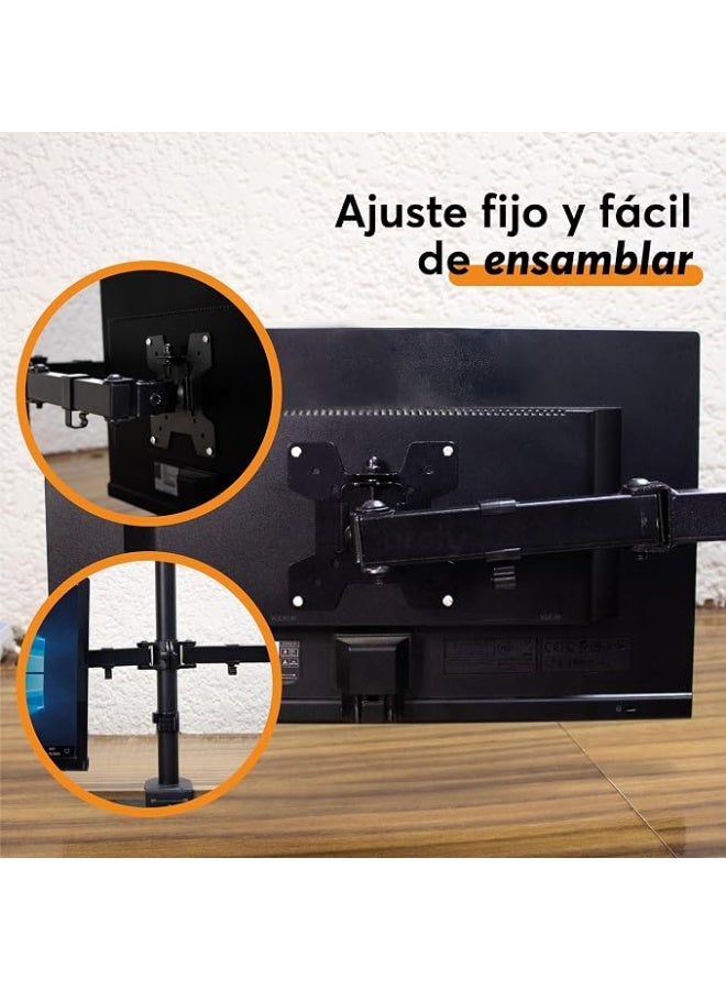 Dual Monitor Stand and Desk Arm for 15 to 30 Inch Screens, Full Motion Mount with 8kg Load Capacity and Cable Organizer, Black - Image 5