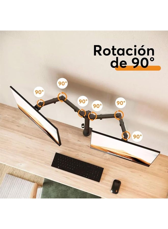 Dual Monitor Stand and Desk Arm for 15 to 30 Inch Screens, Full Motion Mount with 8kg Load Capacity and Cable Organizer, Black - Image 2