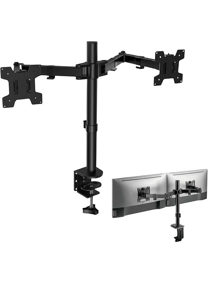 Dual Monitor Stand and Desk Arm for 15 to 30 Inch Screens, Full Motion Mount with 8kg Load Capacity and Cable Organizer, Black - Image 1