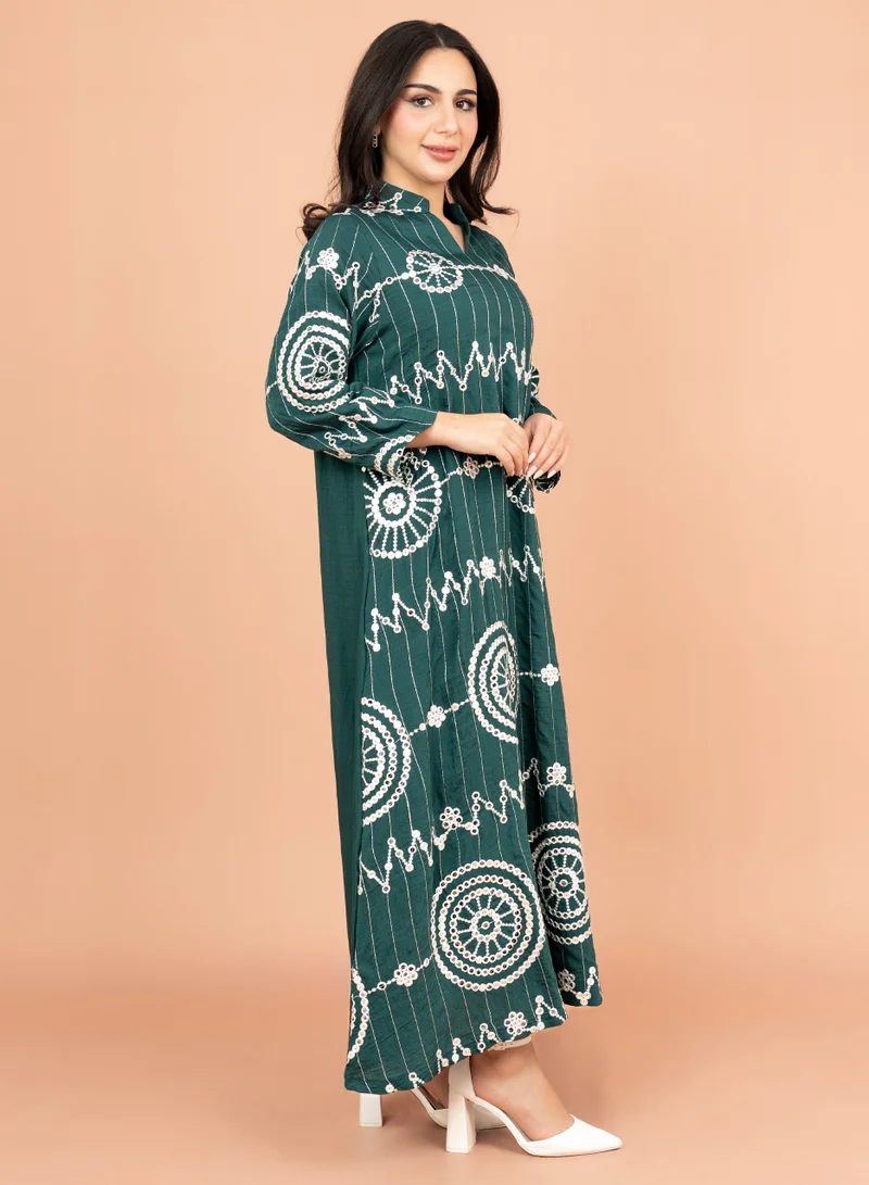 IKKXA Elegant Jalabiya with Intricate Embroidery Work IK6004 Green