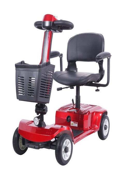 SUNCART Kingkong S-02 Foldable Scooter Electric 4 Wheel Mobility Scooter with Front Storage Basket, LED Head Light, Indicator Light & Break Light Elders Scooter - Red