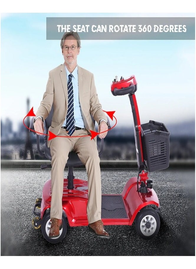 SUNCART Kingkong S-02 Foldable Scooter Electric 4 Wheel Mobility Scooter with Front Storage Basket, LED Head Light, Indicator Light & Break Light Elders Scooter - Red