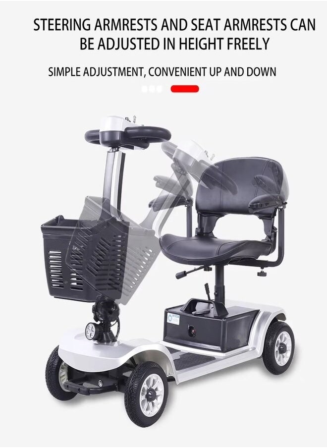 SUNCART Kingkong S-02 Foldable Scooter Electric 4 Wheel Mobility Scooter with Front Storage Basket, LED Head Light, Indicator Light & Break Light Elders Scooter - Red