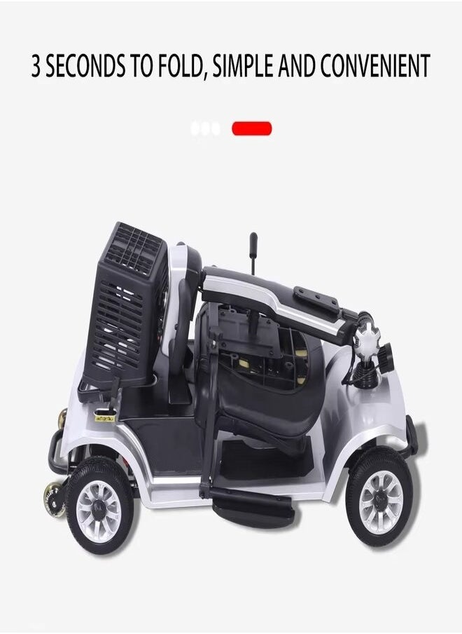SUNCART Kingkong S-02 Foldable Scooter Electric 4 Wheel Mobility Scooter with Front Storage Basket, LED Head Light, Indicator Light & Break Light Elders Scooter - Red