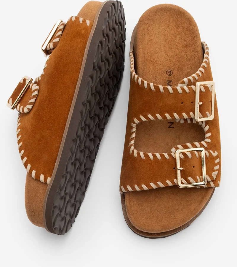 مارجين Women's Leather Double Banded Rope Casual Slippers Hanset