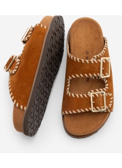 MARJIN Women's Leather Double Banded Rope Casual Slippers Hanset  - Image 5