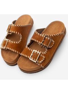 MARJIN Women's Leather Double Banded Rope Casual Slippers Hanset  - Image 1