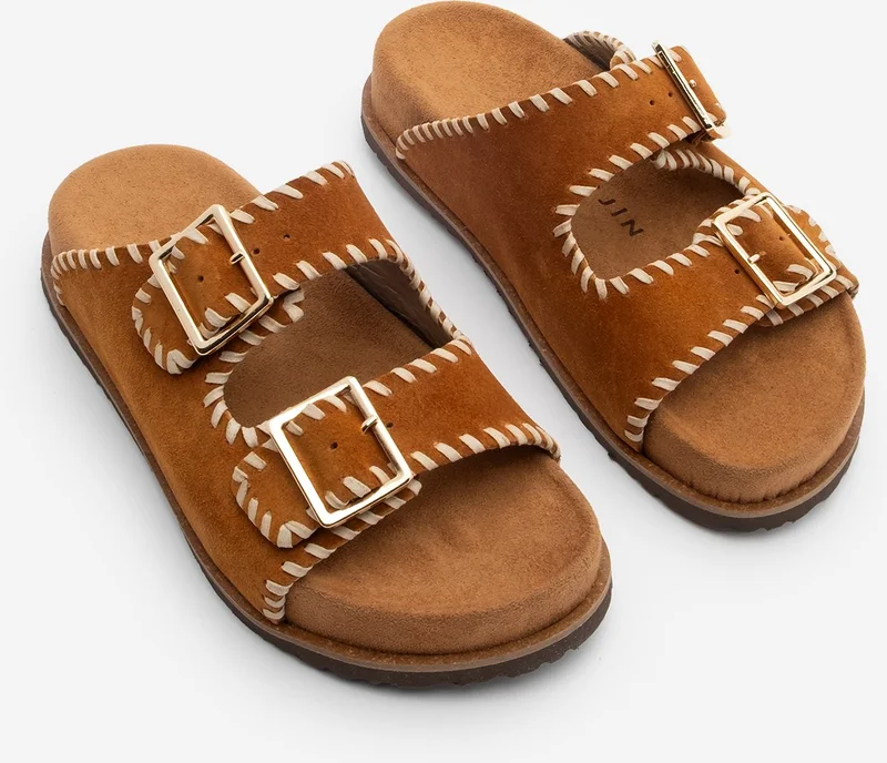 مارجين Women's Leather Double Banded Rope Casual Slippers Hanset