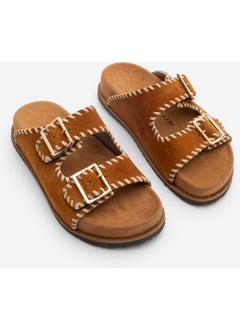 MARJIN Women's Leather Double Banded Rope Casual Slippers Hanset  - Image 3