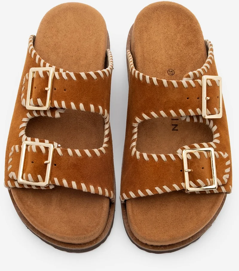 مارجين Women's Leather Double Banded Rope Casual Slippers Hanset