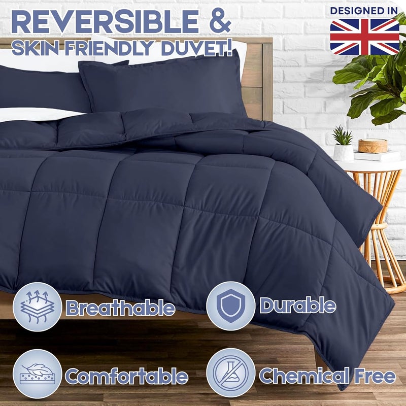 FOAM CRAFT 3 Piece Bed Comforter Set - Cozy Down Alternative Filled Comforter & 2 Pillow Shams, California King Size (Navy, 220 x 260cm) - Image 5
