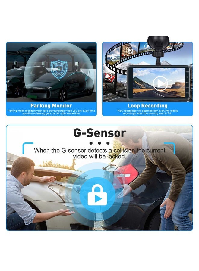 Roinvou Dual Dash Cam Front and Rear View, 4'' LCD Touch Screen FHD 1080P Dashboard Camera Recorder Car Dashcam with Rear Camera, G-Sensor, HDR, Loop Recording, Parking Mode, Motion Detection - Image 5