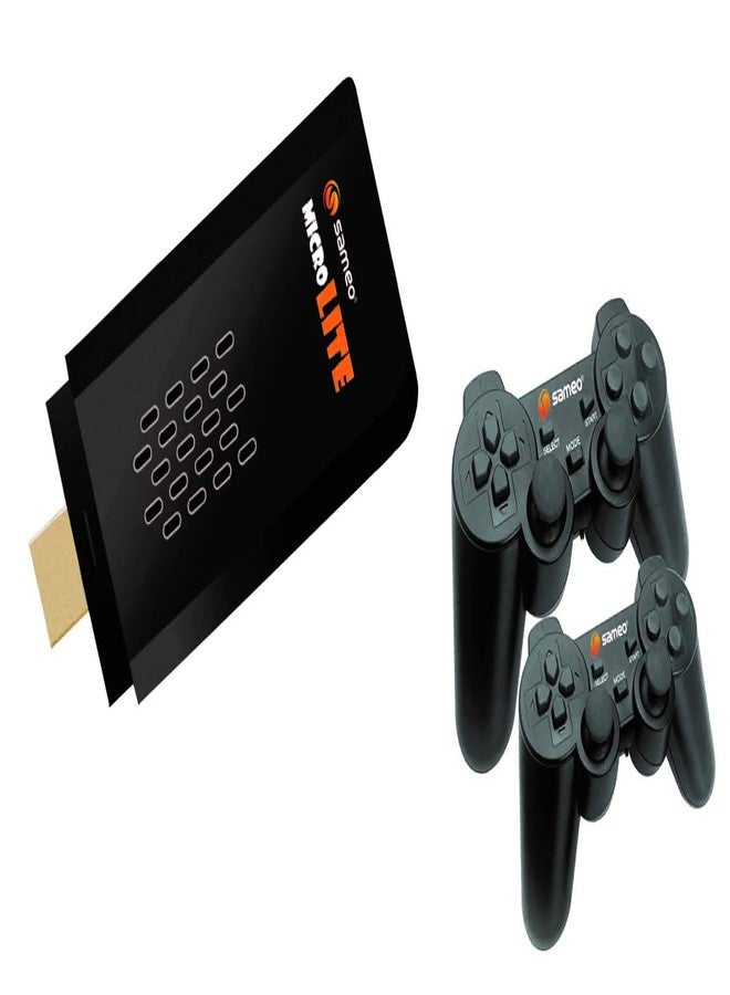 جهاز ألعاب Sameo Micro Lite HDMI، عصا ألعاب، ألعاب فيديو، وحدة تحكم مدمجة - 10000 لعبة كلاسيكية، لاعبان - دقة 4K فائقة الوضوح، عصا ألعاب لاسلكية للتلفزيون، ألعاب فيديو للأطفال (أسود) - Image 1