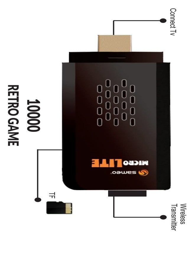 جهاز ألعاب Sameo Micro Lite HDMI، عصا ألعاب، ألعاب فيديو، وحدة تحكم مدمجة - 10000 لعبة كلاسيكية، لاعبان - دقة 4K فائقة الوضوح، عصا ألعاب لاسلكية للتلفزيون، ألعاب فيديو للأطفال (أسود) - Image 2