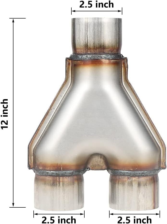 LCGP Stainless Steel 2.5 Inch Y-Pipe, Universal Stainless Steel Diesel Y-Pipe, Inlet 2.5" Outlet 2.5" Length 12" - Image 2