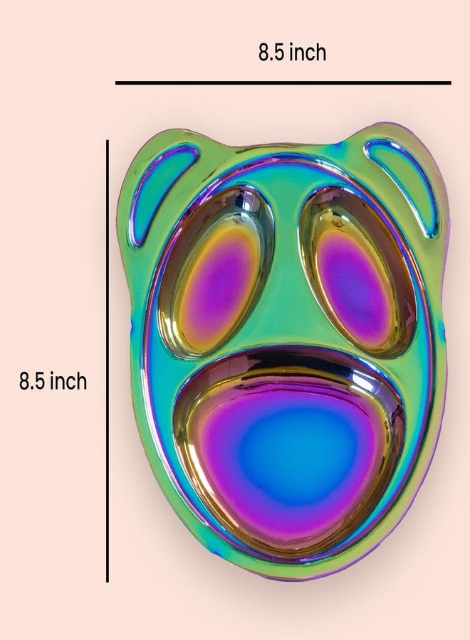 wellthya NourishMeal Bear-Shaped Kids Plate, Rainbow Iridescent Finish, 3-Section Divided Design - Image 4
