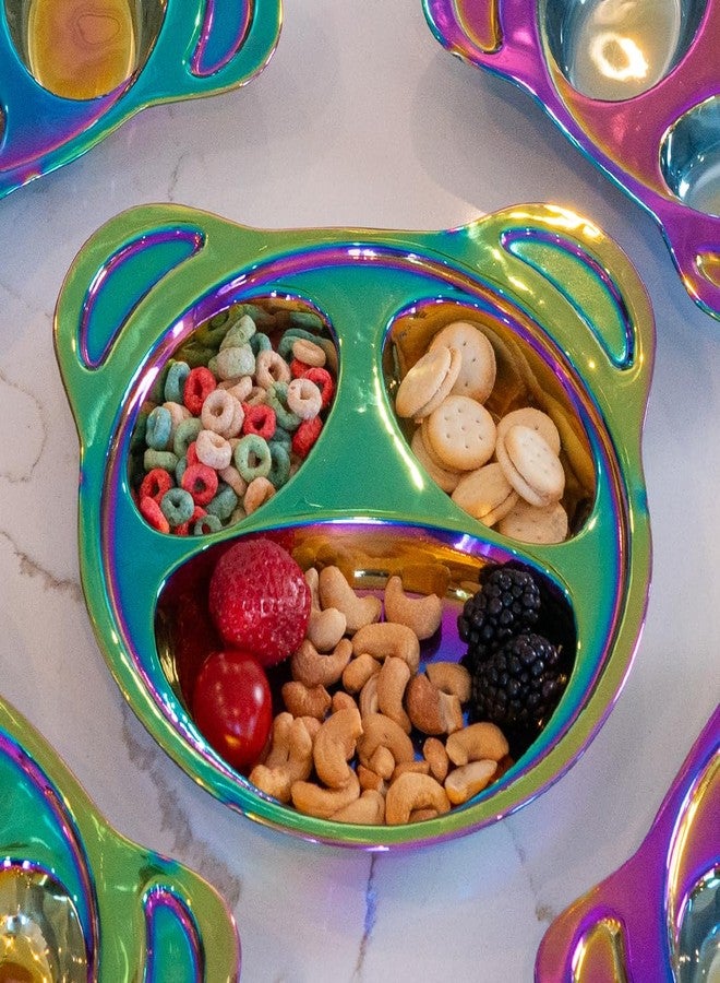 wellthya NourishMeal Bear-Shaped Kids Plate, Rainbow Iridescent Finish, 3-Section Divided Design - Image 3