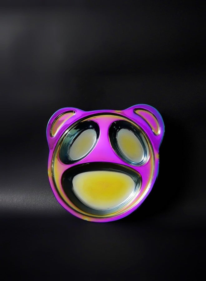 wellthya NourishMeal Bear-Shaped Kids Plate, Rainbow Iridescent Finish, 3-Section Divided Design - Image 1