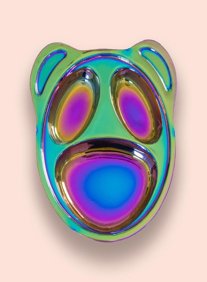 wellthya NourishMeal Bear-Shaped Kids Plate, Rainbow Iridescent Finish, 3-Section Divided Design - Image 2