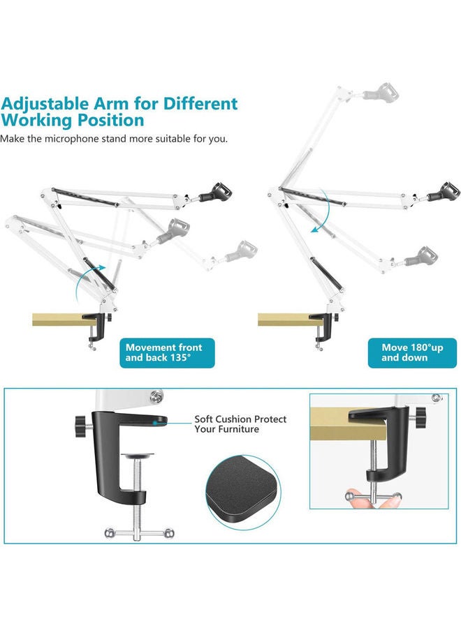 Arabest Extendable Recording Microphone Stand Holder White - Image 3