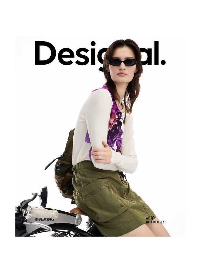 DESIGUAL ss25 وصول جديد - تنورة بحزام مطرز مع جيوب ثلاثية الأبعاد مزدوجة - Image 5