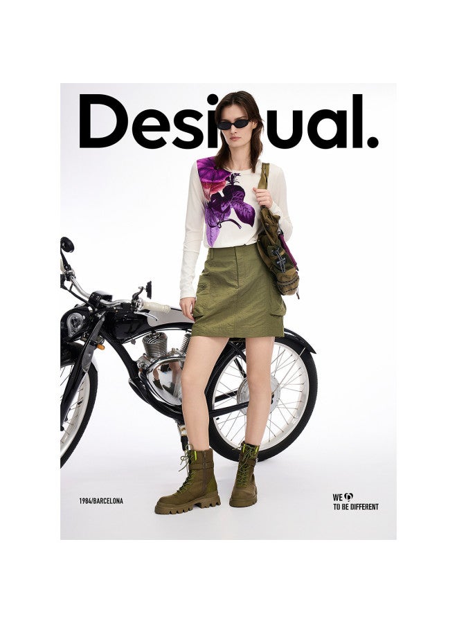 DESIGUAL ss25 وصول جديد - تنورة بحزام مطرز مع جيوب ثلاثية الأبعاد مزدوجة - Image 3