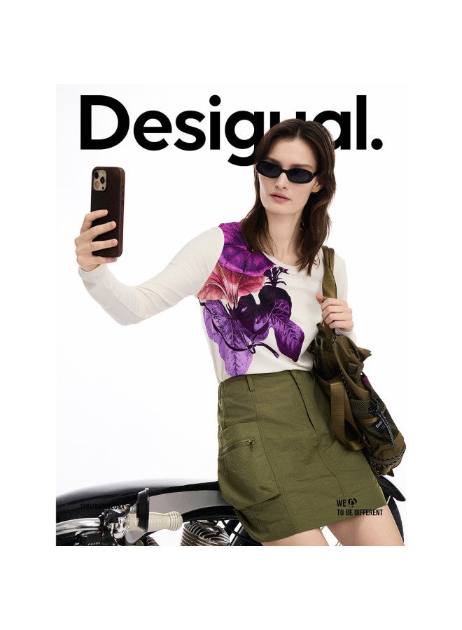 DESIGUAL ss25 وصول جديد - تنورة بحزام مطرز مع جيوب ثلاثية الأبعاد مزدوجة - Image 4