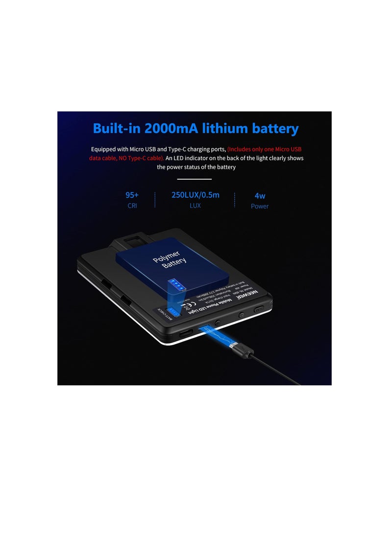 كول بيبي ضوء سيلفي LED مع مشبك هاتف أمامي وخلفي، طاقة عالية 60 LED 2000 مللي أمبير قابلة لإعادة الشحن CRI 95+، 3 أوضاع إضاءة، مشبك محمول على الضوء - Image 2