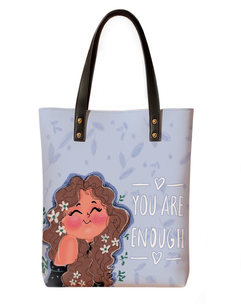 Kalankit Classic Tote Bag For Women | Canvas Printed Totes For Women | Aesthetic Shoulder College Bag For Girls | Vegan Leather Lightweight Everyday Handbag | Gift for Woman | You are enough - Image 1