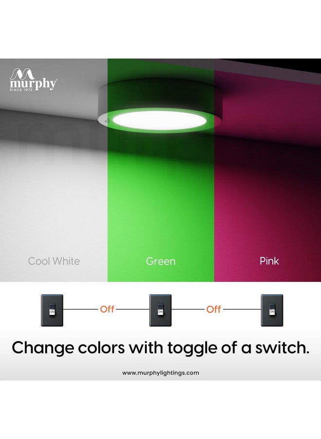 Murphy Aluminium 5W Cbl 3-In-1 Round Surface Down Light Color Changing Light (Green/Pink/Cool White, Pack Of 2) - Image 2
