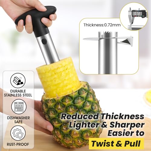 AUBENR Premium Pineapple Corer and Slicer Tool - Sharp Pineapple Cutter with Serrated Tips - Easy to Use and Clean - Stainless Steel Core Remover for Pineapple - Core Fruits with Ease(Black) - Image 3