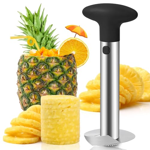 AUBENR Premium Pineapple Corer and Slicer Tool - Sharp Pineapple Cutter with Serrated Tips - Easy to Use and Clean - Stainless Steel Core Remover for Pineapple - Core Fruits with Ease(Black) - Image 1