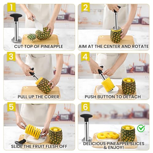 AUBENR Premium Pineapple Corer and Slicer Tool - Sharp Pineapple Cutter with Serrated Tips - Easy to Use and Clean - Stainless Steel Core Remover for Pineapple - Core Fruits with Ease(Black) - Image 5