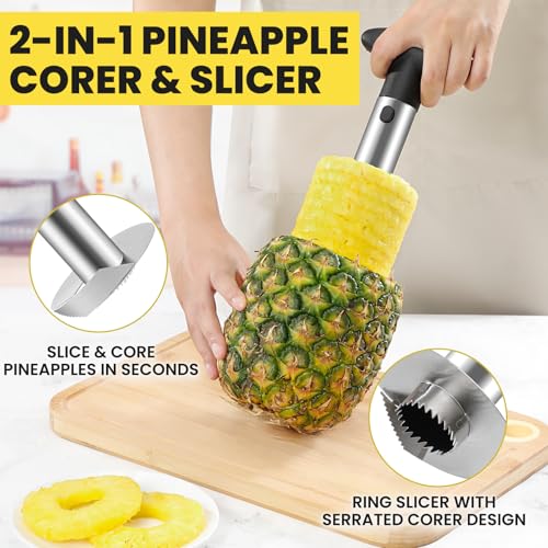 AUBENR Premium Pineapple Corer and Slicer Tool - Sharp Pineapple Cutter with Serrated Tips - Easy to Use and Clean - Stainless Steel Core Remover for Pineapple - Core Fruits with Ease(Black) - Image 2