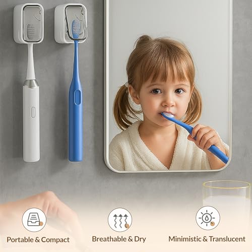 Homeaura Wall Mounted Toothbrush Holder with Dustproof Cover – 4PCS Self-Adhesive Toothbrush Storage Rack with Clear Window | Bathroom Organizer for Electric & Manual Brushes (Punch-Free Design) - Image 5