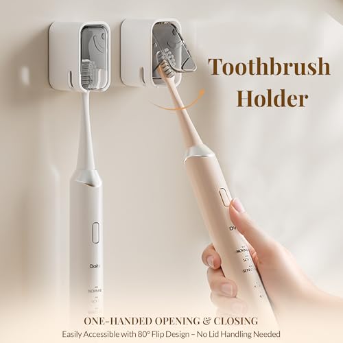 Homeaura Wall Mounted Toothbrush Holder with Dustproof Cover – 4PCS Self-Adhesive Toothbrush Storage Rack with Clear Window | Bathroom Organizer for Electric & Manual Brushes (Punch-Free Design) - Image 2