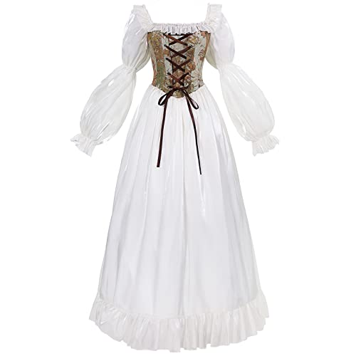 NSPSTT White Renaissance Dress Women Fairy Dress Victorian Medieval Costume, Fairy Green, XL - Image 1