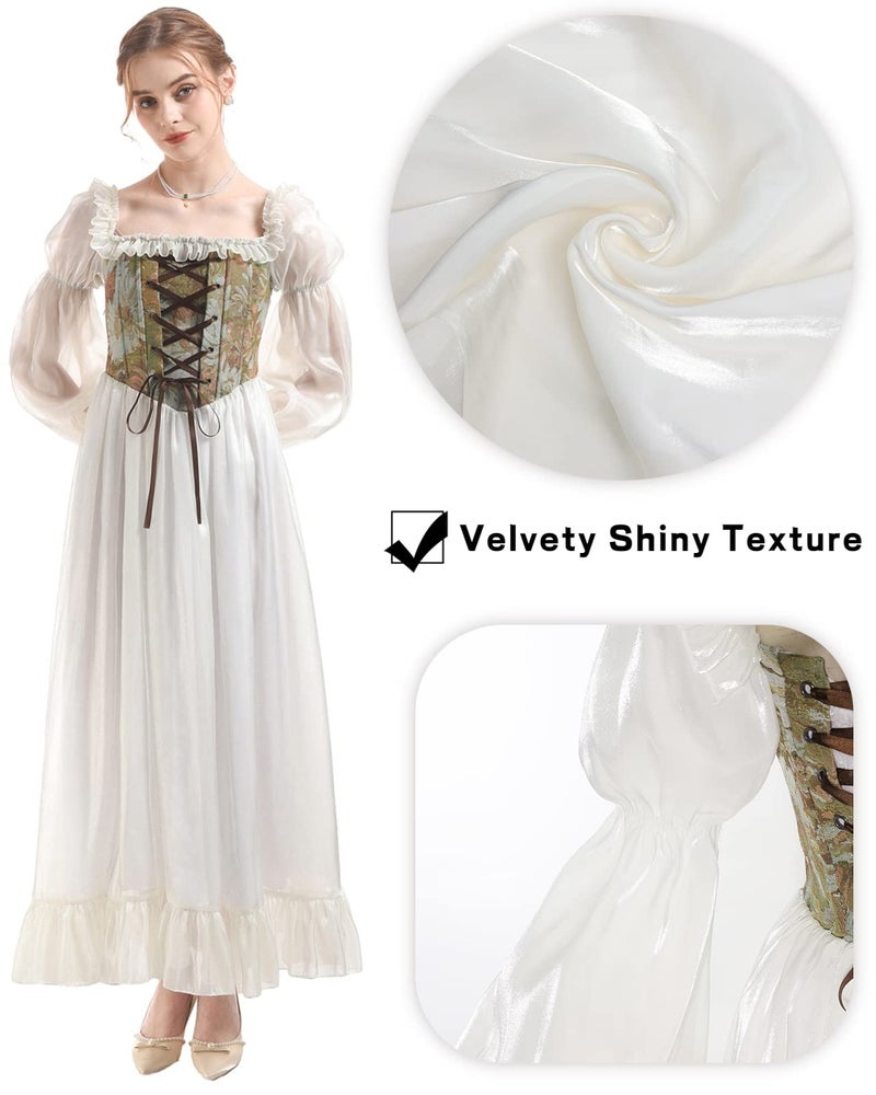 NSPSTT White Renaissance Dress Women Fairy Dress Victorian Medieval Costume, Fairy Green, XL - Image 4
