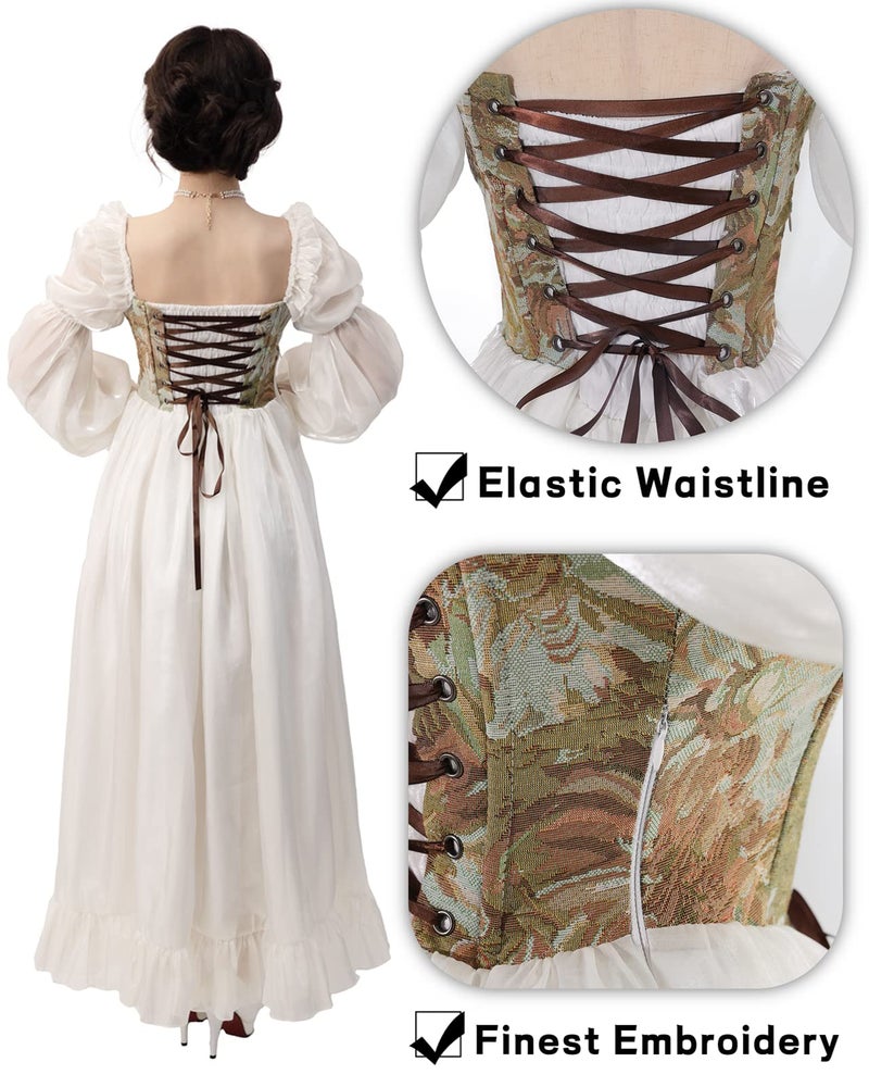 NSPSTT White Renaissance Dress Women Fairy Dress Victorian Medieval Costume, Fairy Green, XL - Image 5